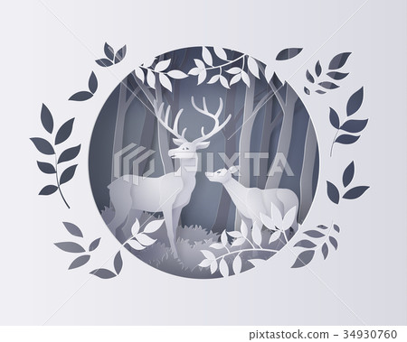Deer in forest with snow. 34930760