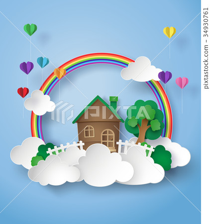 paper art of little home on the sky 34930761
