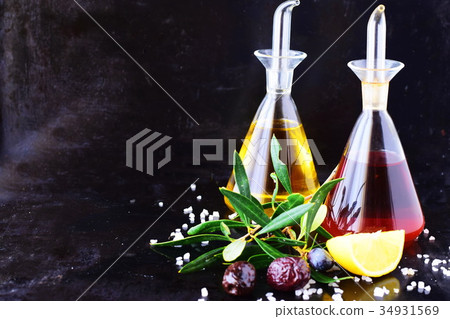 Grey abstract background with olive oil and wine 34931569