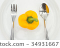 diet concept. Yellow pepper on white plate. 34931667