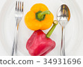 diet concept. Yellow and red pepper on  plate. 34931696