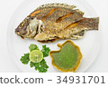 Fried Tilapia fish with spicy sauce. thai food 34931701