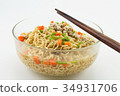 Bowl of instant noodles on white background.  34931706