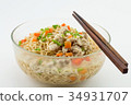 Bowl of instant noodles on white background.  34931707