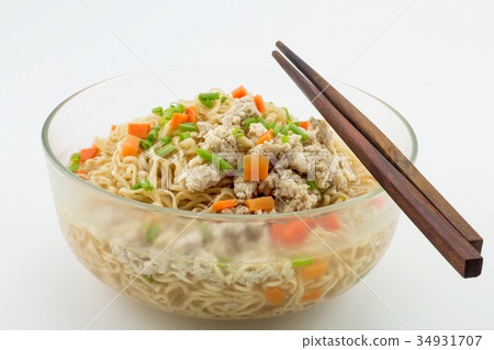 Bowl of instant noodles on white background. Bowl of instant noodles on white background. 34931707