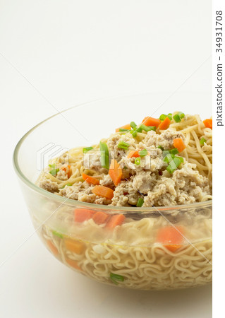 Bowl of instant noodles on white background. Bowl of instant noodles on white background. 34931708