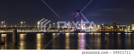 Willemsbrug Bridge and river Meuse at night Willemsbrug Bridge and river Meuse at night 34931711