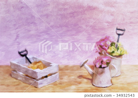 Oil Painting; Miniature Gardening Kit Oil Painting; Miniature Gardening Kit 34932543