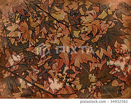 Woodblock Printing; Red Momiji Maple Leaves 34932562