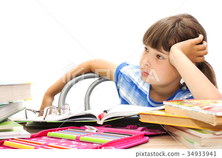 teenager with books on a white background, teenager with books on a white background, 34933941