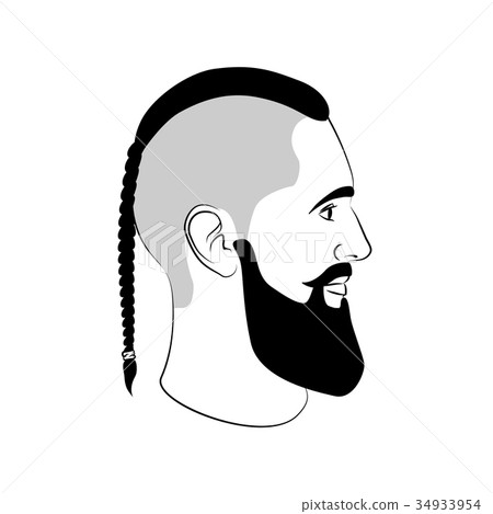 Viking haircut fashion sign with braid and beard 34933954