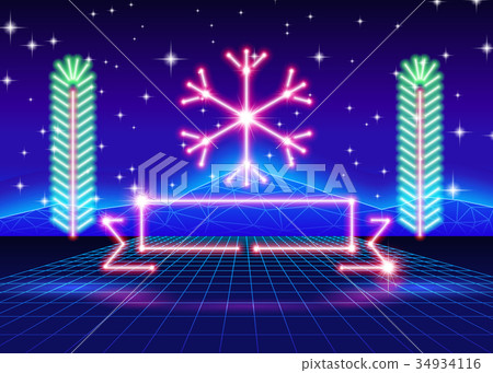 Christmas card with 80s neon snowflake 34934116