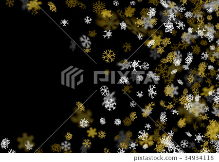 Snowfall background with golden snowflakes blurred Snowfall background with golden snowflakes blurred 34934118