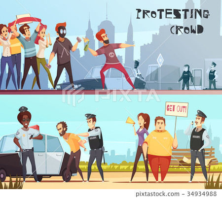 Protesting Crowd Horizontal Banners Protesting Crowd Horizontal Banners 34934988