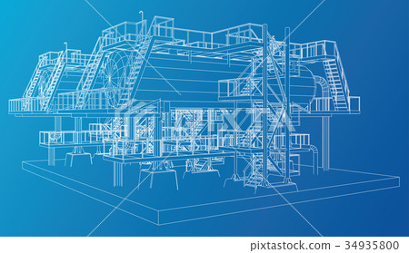 Wire-frame Oil and Gas industrial equipment. Wire-frame Oil and Gas industrial equipment. 34935800