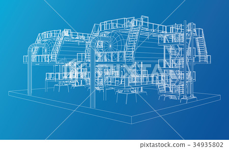 Wire-frame Oil and Gas industrial equipment. Wire-frame Oil and Gas industrial equipment. 34935802