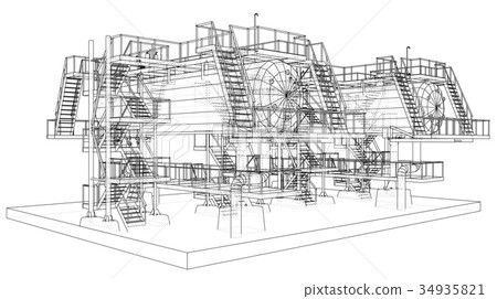 Wire-frame Oil and Gas industrial equipment. 34935821