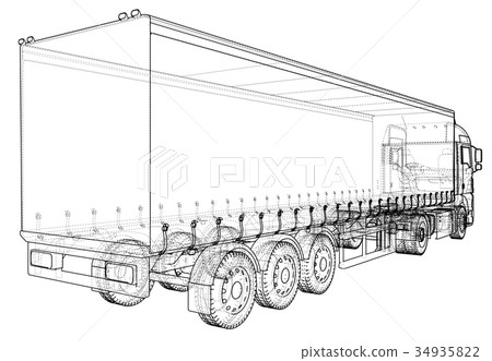 Eurotrucks delivering vehicle. Wire-frame. EPS10 34935822