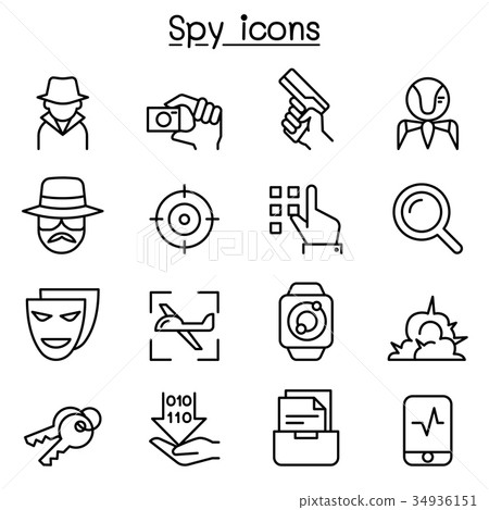 Spy icon set in thin line style Spy icon set in thin line style 34936151
