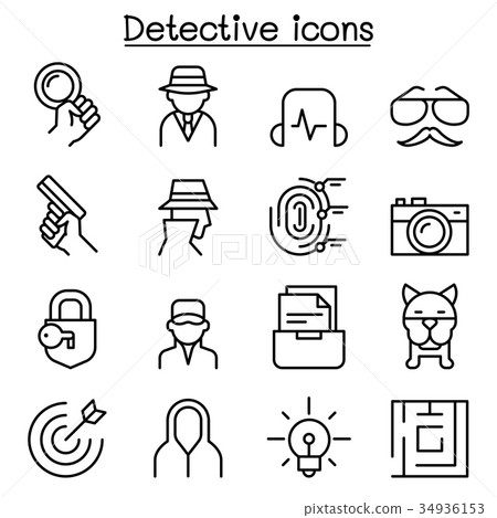 Detective icon set in thin line style 34936153