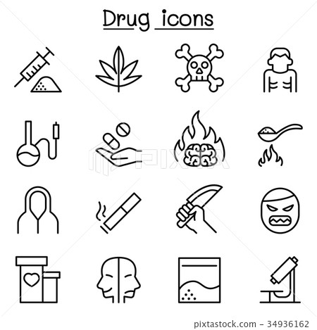 Addiction & Drug icon set in thin line style 34936162
