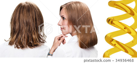 Hair before and after treatment by oil therapy. Hair before and after treatment by oil therapy. 34936468