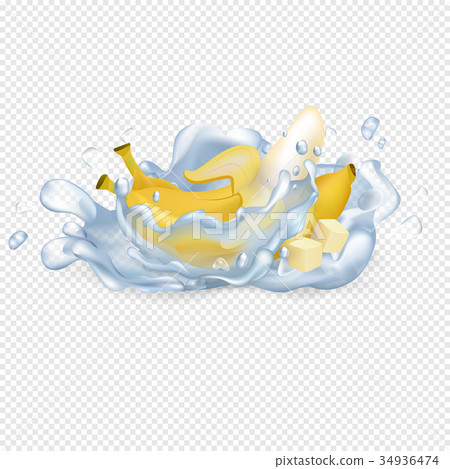 Peeled and Unpeeled Banana in Clean Water Drops 34936474