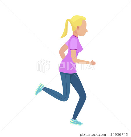 Young Blonde Girl in Slinky Sport Form Running Young Blonde Girl in Slinky Sport Form Running 34936745