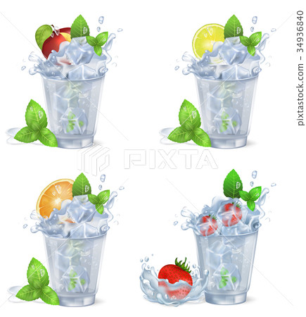 Cold Fruity Drinks with Ice Isolated Illustrations 34936840