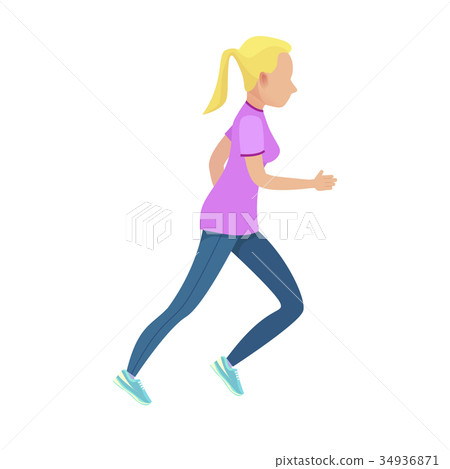 Young Blonde Girl in Slinky Sport Form Running Young Blonde Girl in Slinky Sport Form Running 34936871