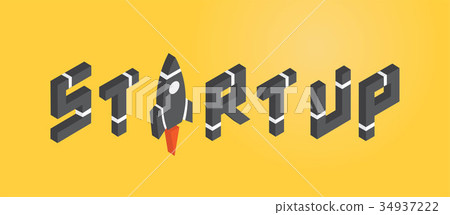 START UP Concept with rocket in isometric style - Stock Illustration ...