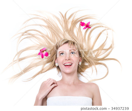 beautiful surprise young woman, isolated on white 34937239