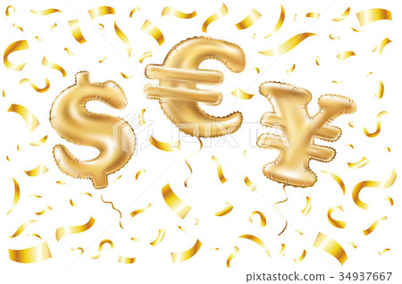 vector Gold dollar euro yen symbol balloons 34937667