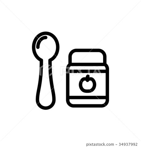 Baby feeding glass jar apple puree thin line icon Baby feeding glass jar apple puree thin line icon 34937992