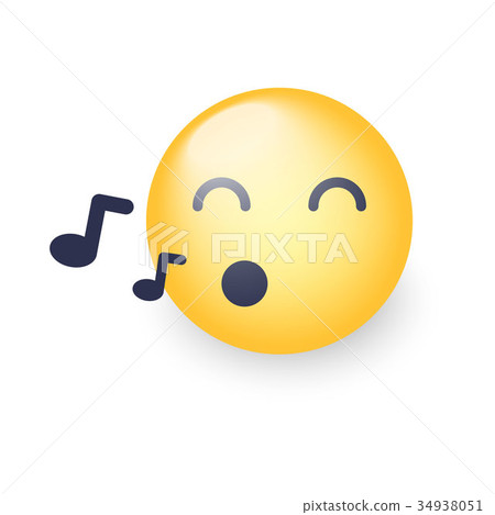 Singing smiley face. Emoji whistles a song 34938051