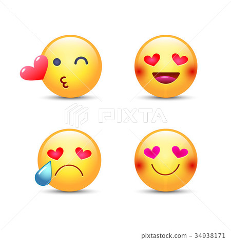 Love emoticon vector set. Cute cartoon face in Love emoticon vector set. Cute cartoon face in 34938171