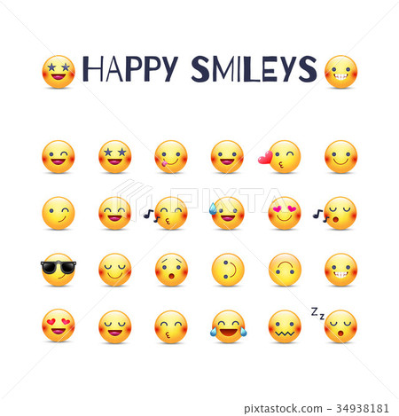 Happy smileys vector icon set. Joy emoticons Happy smileys vector icon set. Joy emoticons 34938181