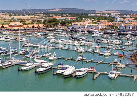 Aerial. View from the sky of marina and yacht 34938397