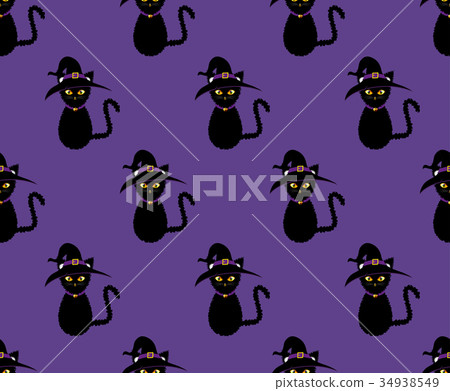 Black Cat Witch Seamless on Purple Background Black Cat Witch Seamless on Purple Background 34938549
