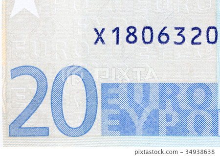 Twenty euros banknote in macro shot. Twenty euros banknote in macro shot. 34938638