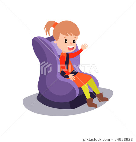Cute little girl sitting on a purple car seat Cute little girl sitting on a purple car seat 34938928