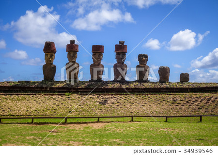 Moais statues site ahu Nao Nao, easter island 34939546
