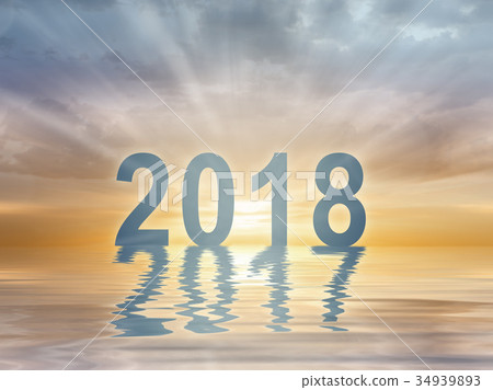 New year 2018 digits text sunset blur background New year 2018 digits text sunset blur background 34939893