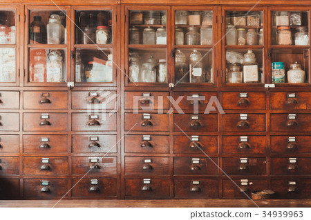 herbal shop or Chinese herb store cupboard herbal shop or Chinese herb store cupboard 34939963