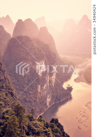 Li River at sunset, Xingping, China. 34940424