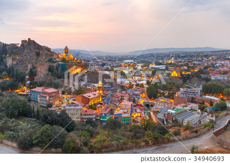 Narikala and Old town at sunset, Tbilisi, Georgia 34940693