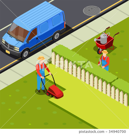 Mowing Lawn Isometric Composition Mowing Lawn Isometric Composition 34940700