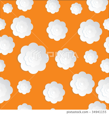 Seamless Flowers Paper cut on Orange background Seamless Flowers Paper cut on Orange background 34941155