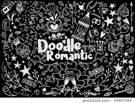 Big set of romantic style hand drawn elements - Stock Illustration ...