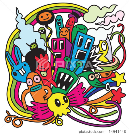 Doodle vector monster party set 34941448